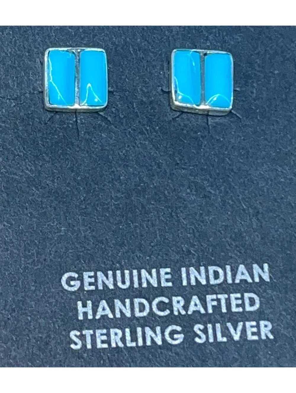 Native American Zuni handmade sterling silver inlay turquoise earrings box